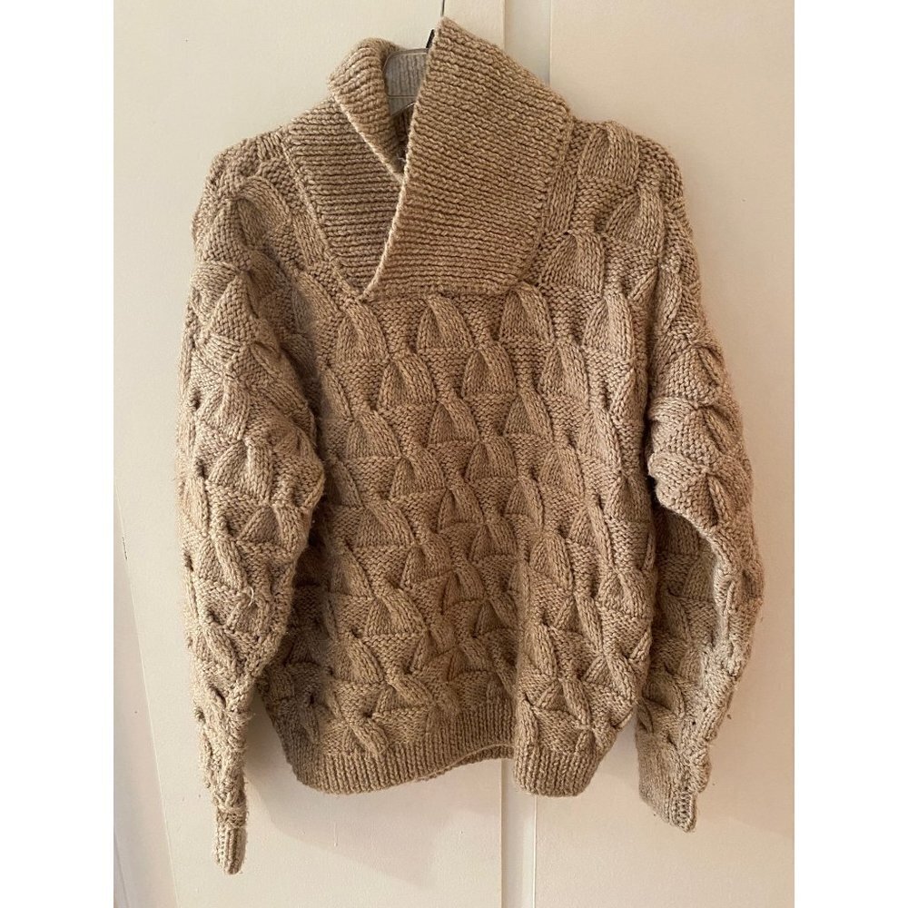 Hand Knit Chunky Brown Turtlek nit Sweater, size Large